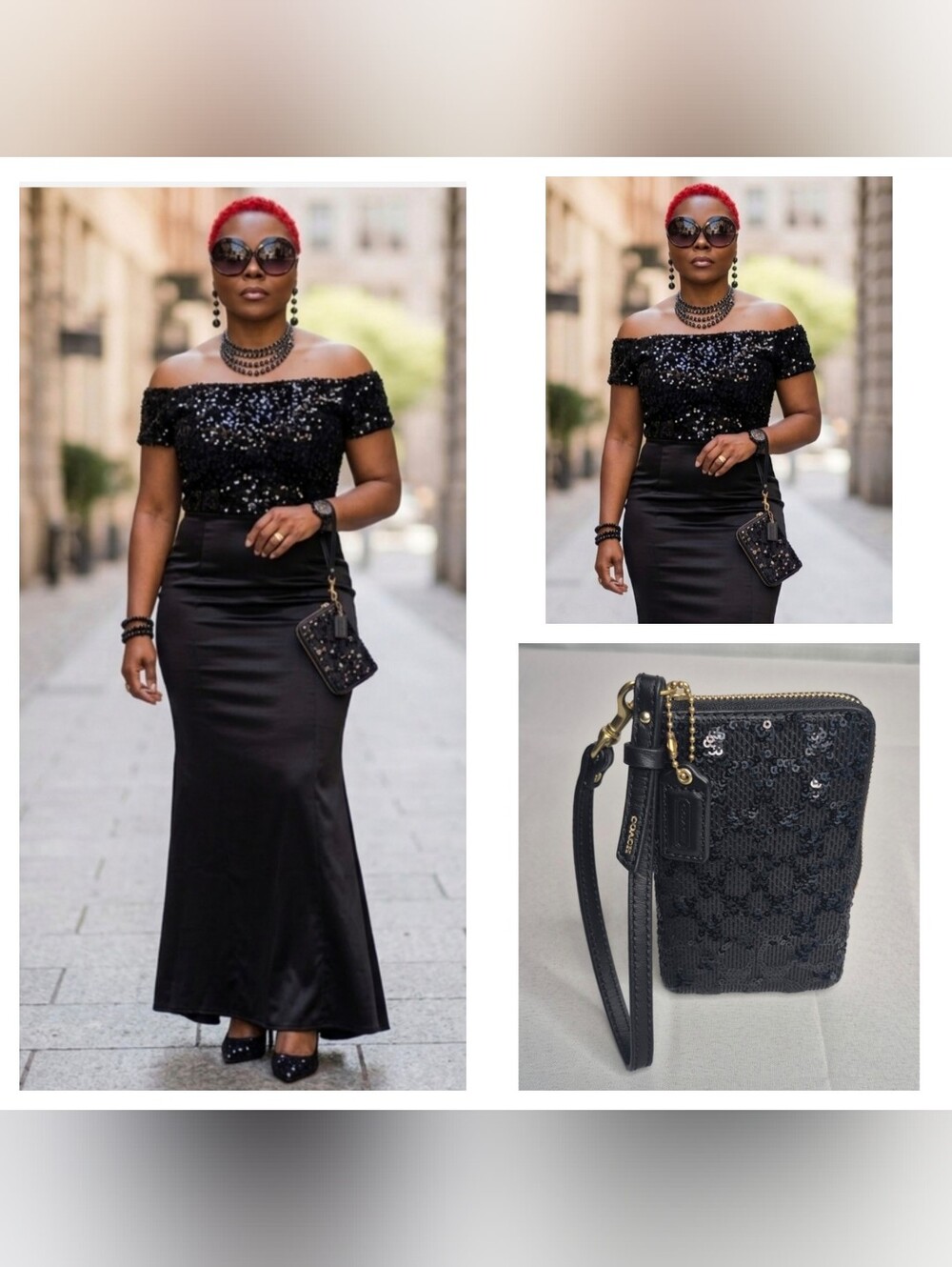 Coach Poppy Black Sequin Wristlet Wallet